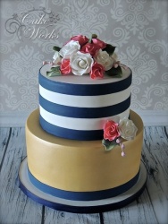 Navy and White Stripe and Gold Shimmer