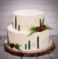 Shadowed buttercream Mountains with Pine accents